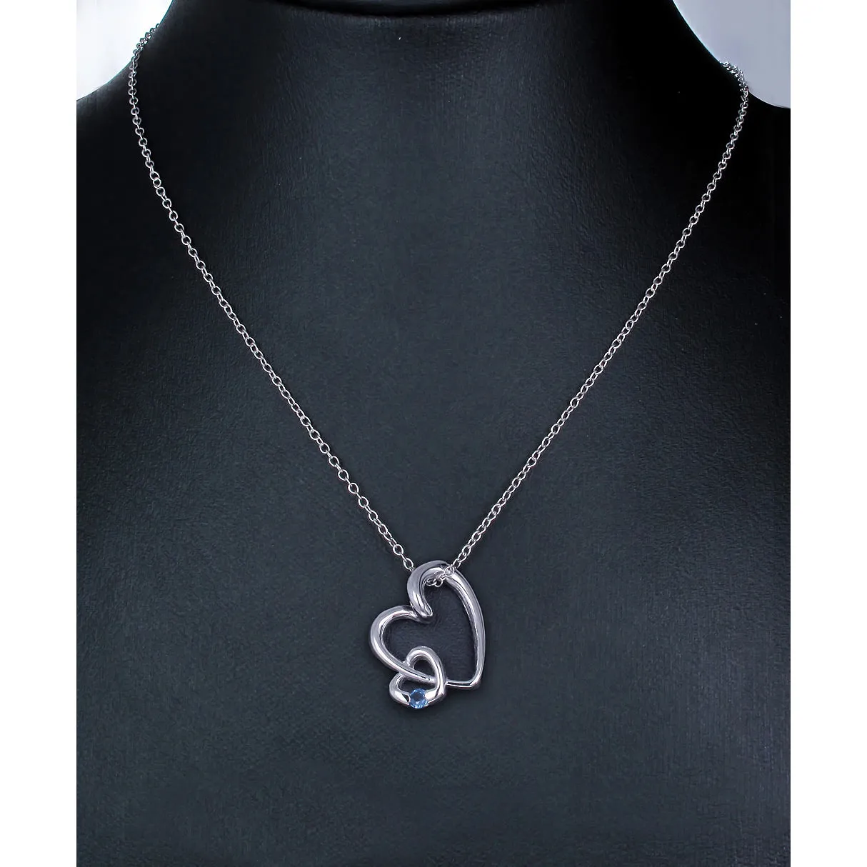 0.03 cttw Pendant Necklace, Blue Sapphire Heart Pendant Necklace for Women in .925 Sterling Silver with 18 Inch Chain