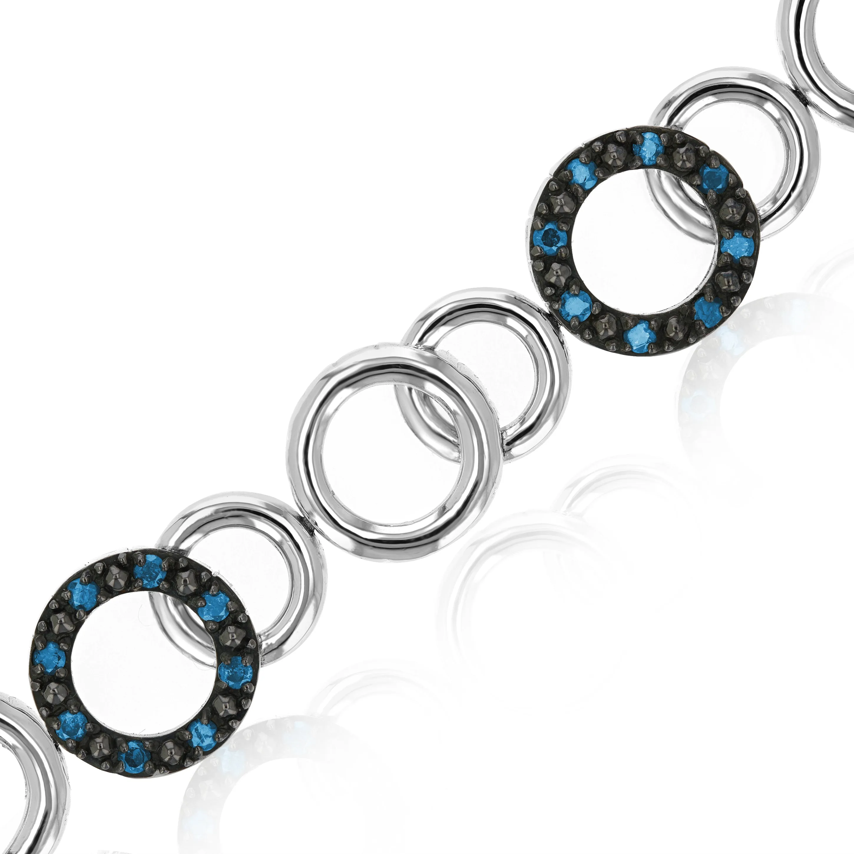 1 cttw Blue Diamond Round Tennis Bracelets in Sterling Silver