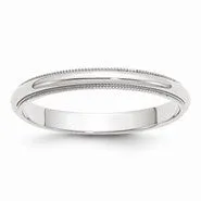 10k White Gold 3mm Milgrain Half Round Wedding Band Ring