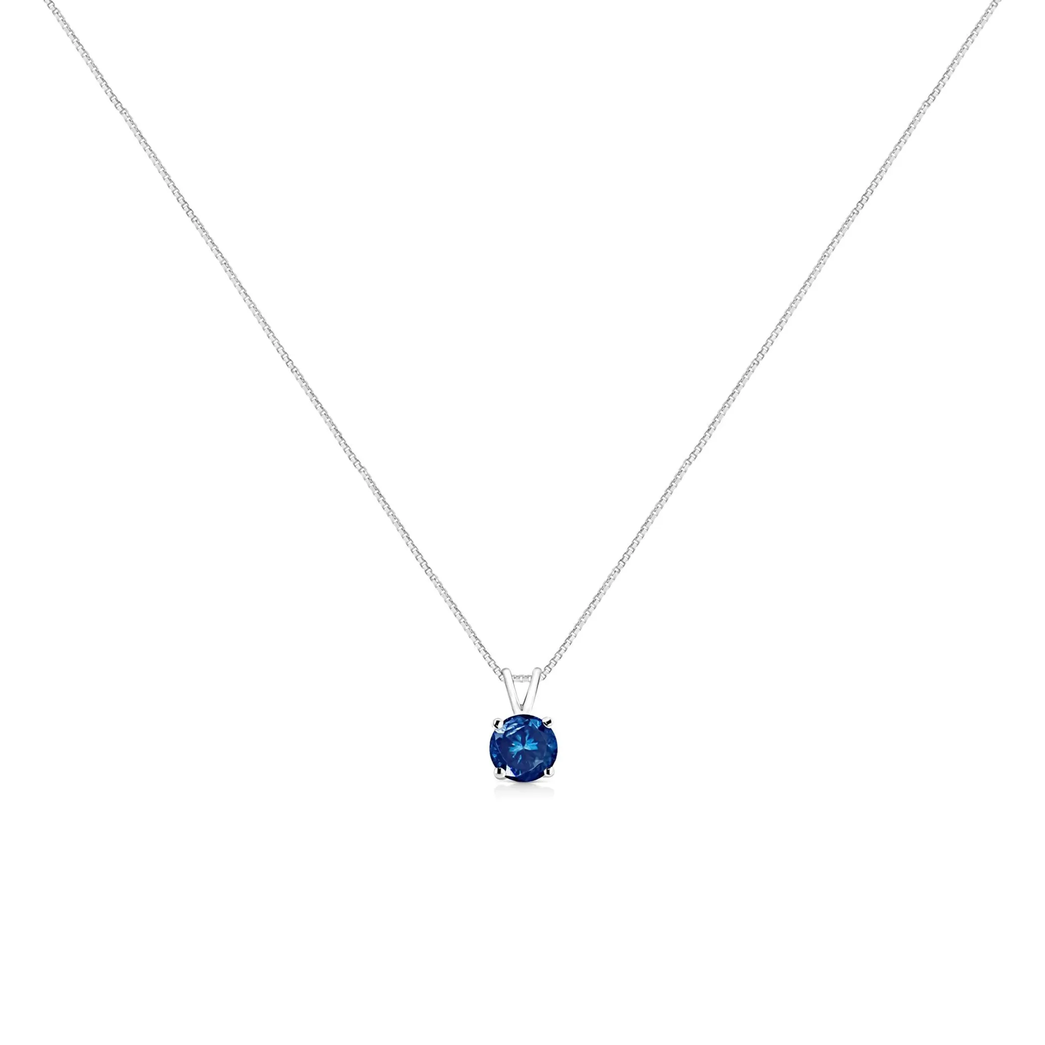 10K White Gold Round Brilliant Cut Lab Grown Blue Diamond 4-Prong Solitaire Pendant Necklace (Blue Color, VS2-SI1 Clarity) - 18" - Pack Of: 1