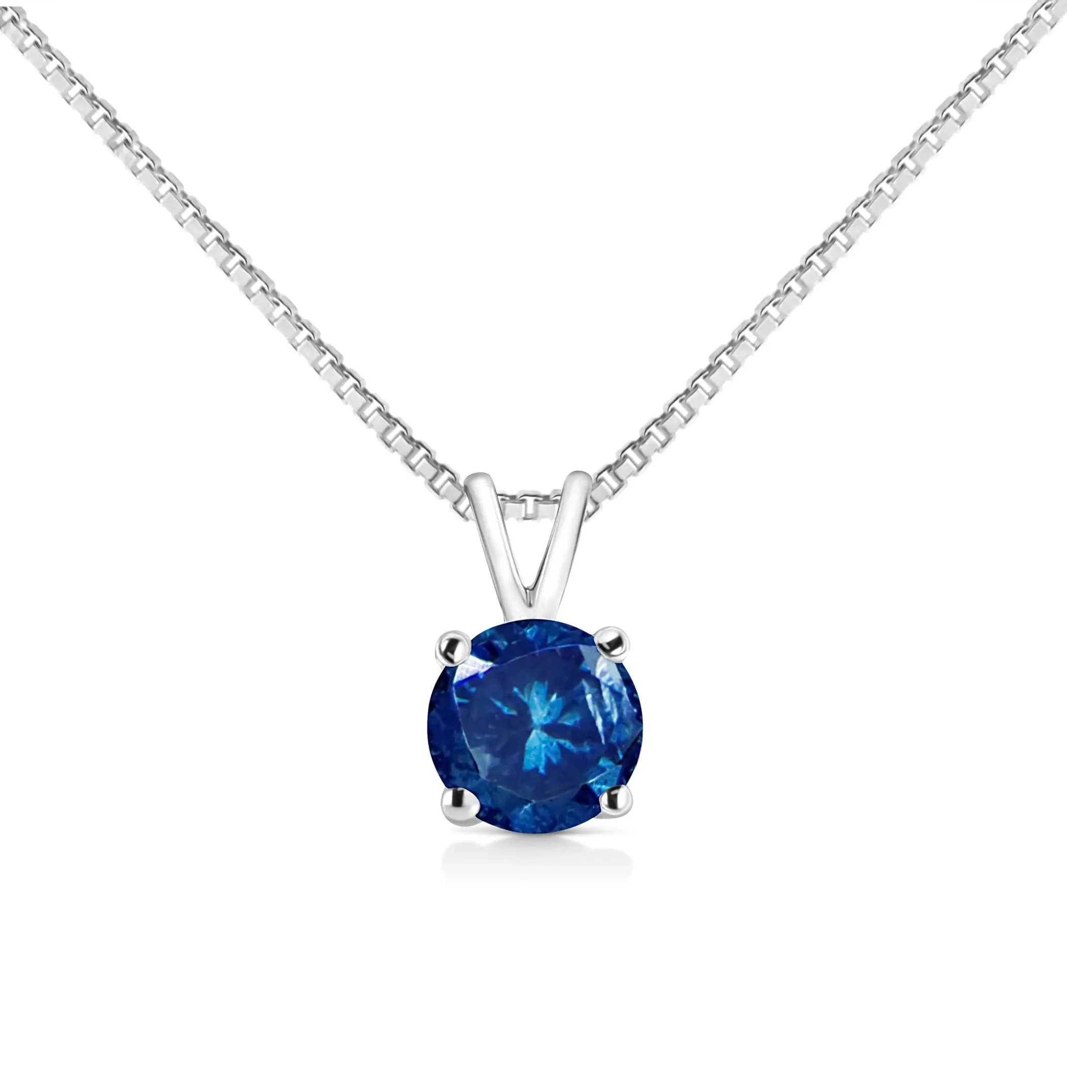 10K White Gold Round Brilliant Cut Lab Grown Blue Diamond 4-Prong Solitaire Pendant Necklace (Blue Color, VS2-SI1 Clarity) - 18" - Pack Of: 1