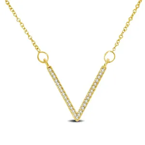 10K Yellow Gold 1/10 Ctw Diamond V Necklace