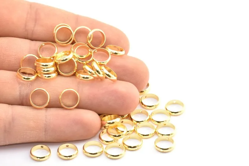 10mm Circle Connector, 25 Gold Lacquer Plated Brass Circle Ring Connector With 2 Holes, Findings (10x2.5mm) BS 1851