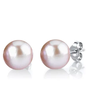 11mm Pink Freshwater Round Pearl Stud Earrings