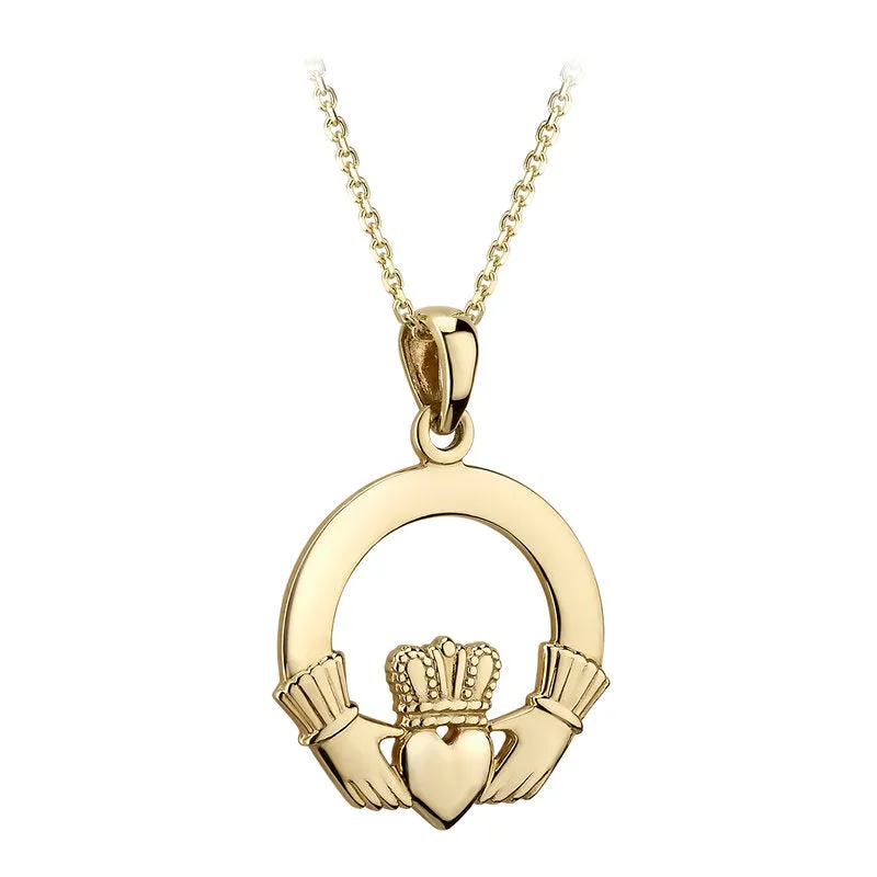 14k Gold Medium Heavy Claddagh Pendant