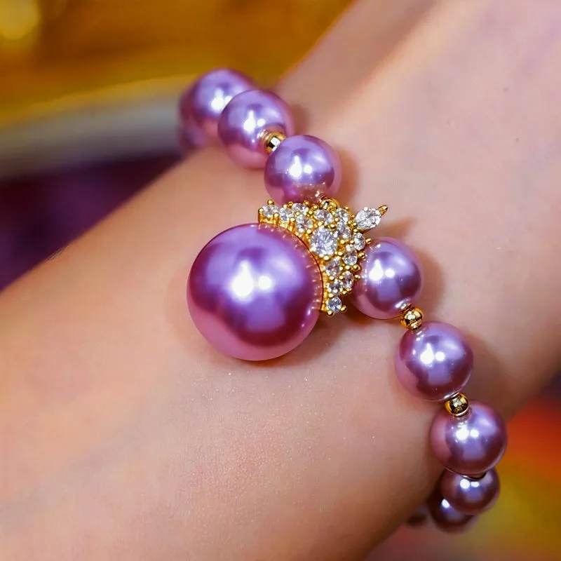 14K Gold-plated Exquisite Zircon Purple Pearl Bracelet