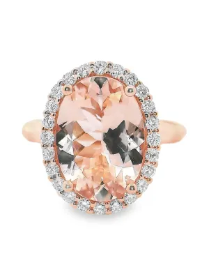 14K Rose Gold Halo Ring with Morganite and Diamonds