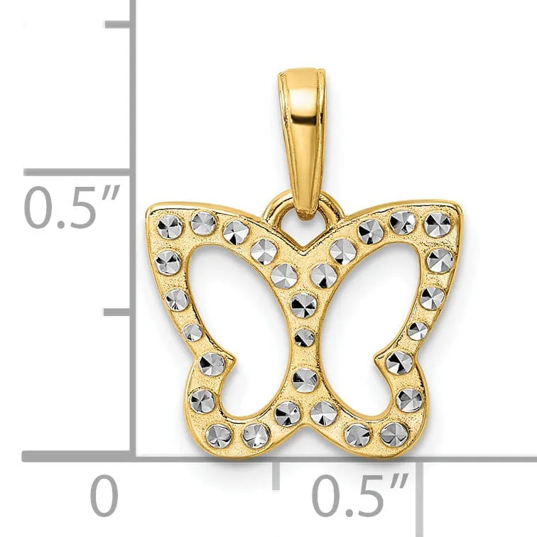 14k Two-tone Gold Casted Flat Back Solid Polished Finish Diamond-cut Butterfly Charm Pendant