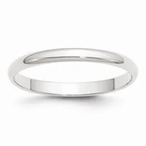 14k White Gold 2.5mm Lightweight Half Round Wedding Band Ring