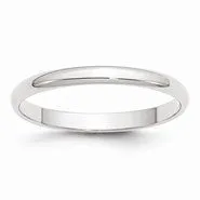 14k White Gold 2.5mm Lightweight Half Round Wedding Band Ring