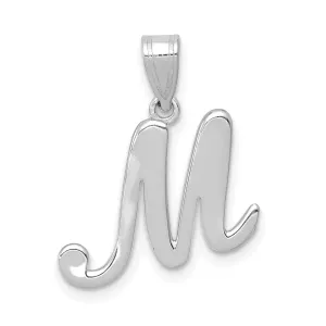 14K White Gold Medium Size Script Design Letter M Initial Charm Pendant