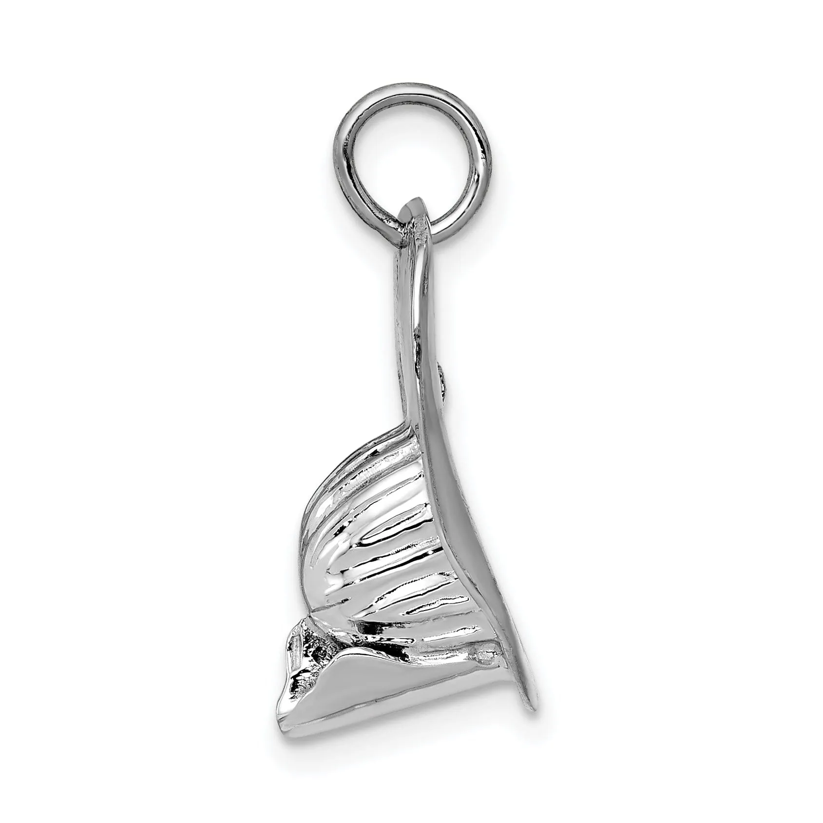 14k White Gold Polished Finish 3-Dimansional Large Size Fireman's Hat Charm Pendant