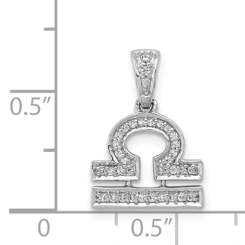 14k White Gold Polished Finish with Diamonds Libra Zodiac Charm Pendant