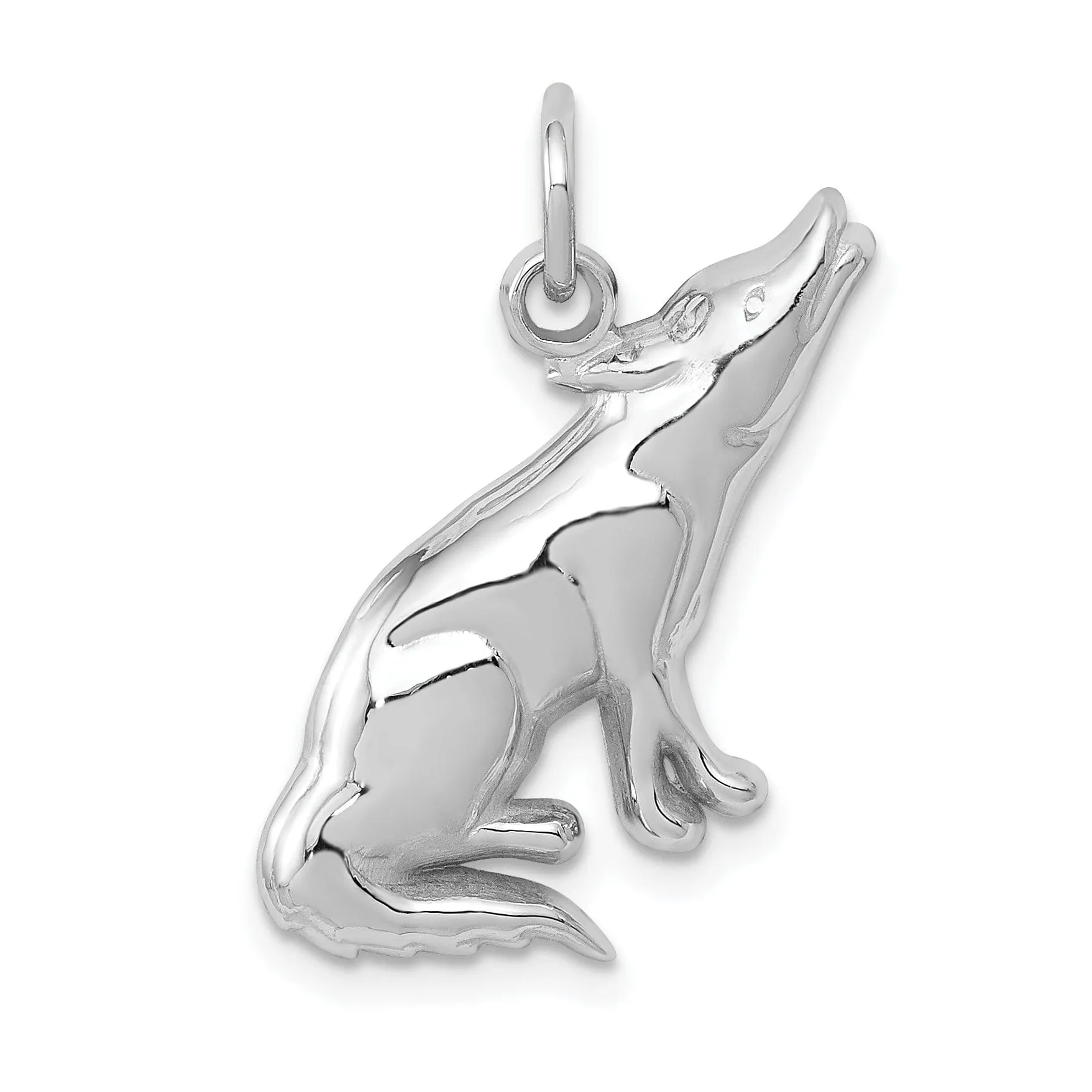 14k White Gold Polished Finish Wolf Howling Design Charm Pendant