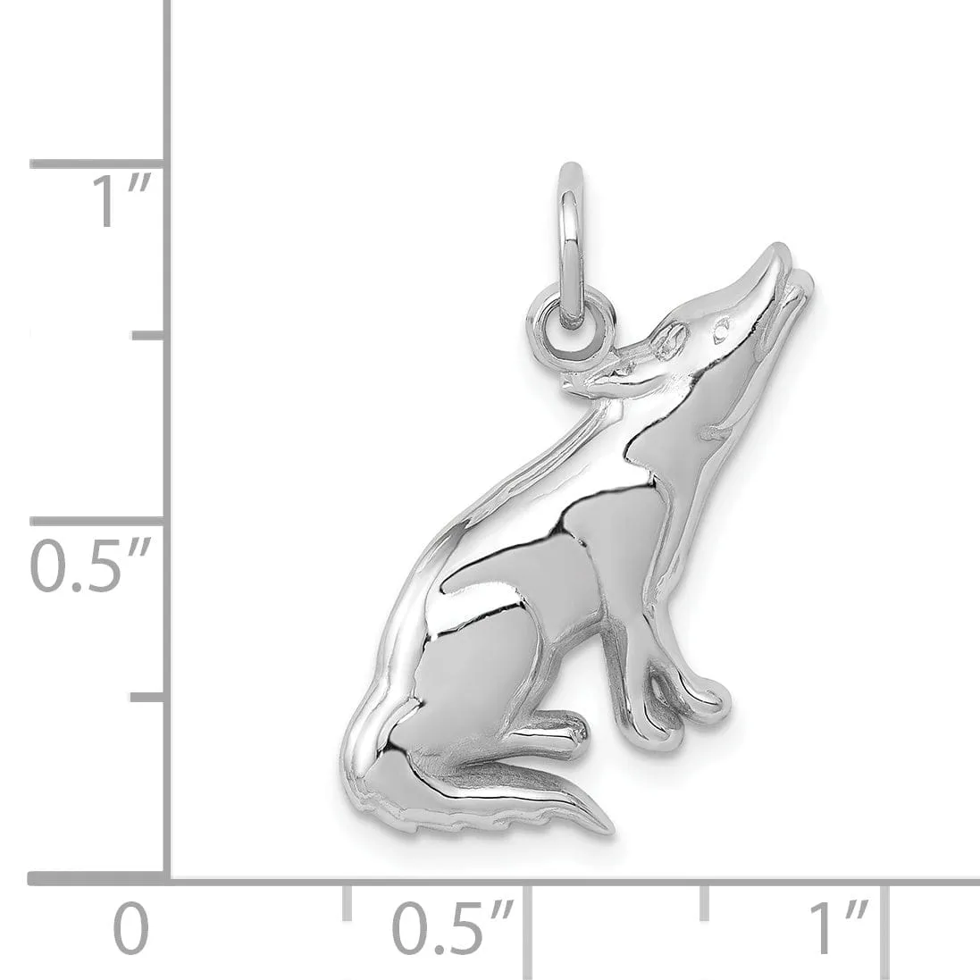 14k White Gold Polished Finish Wolf Howling Design Charm Pendant