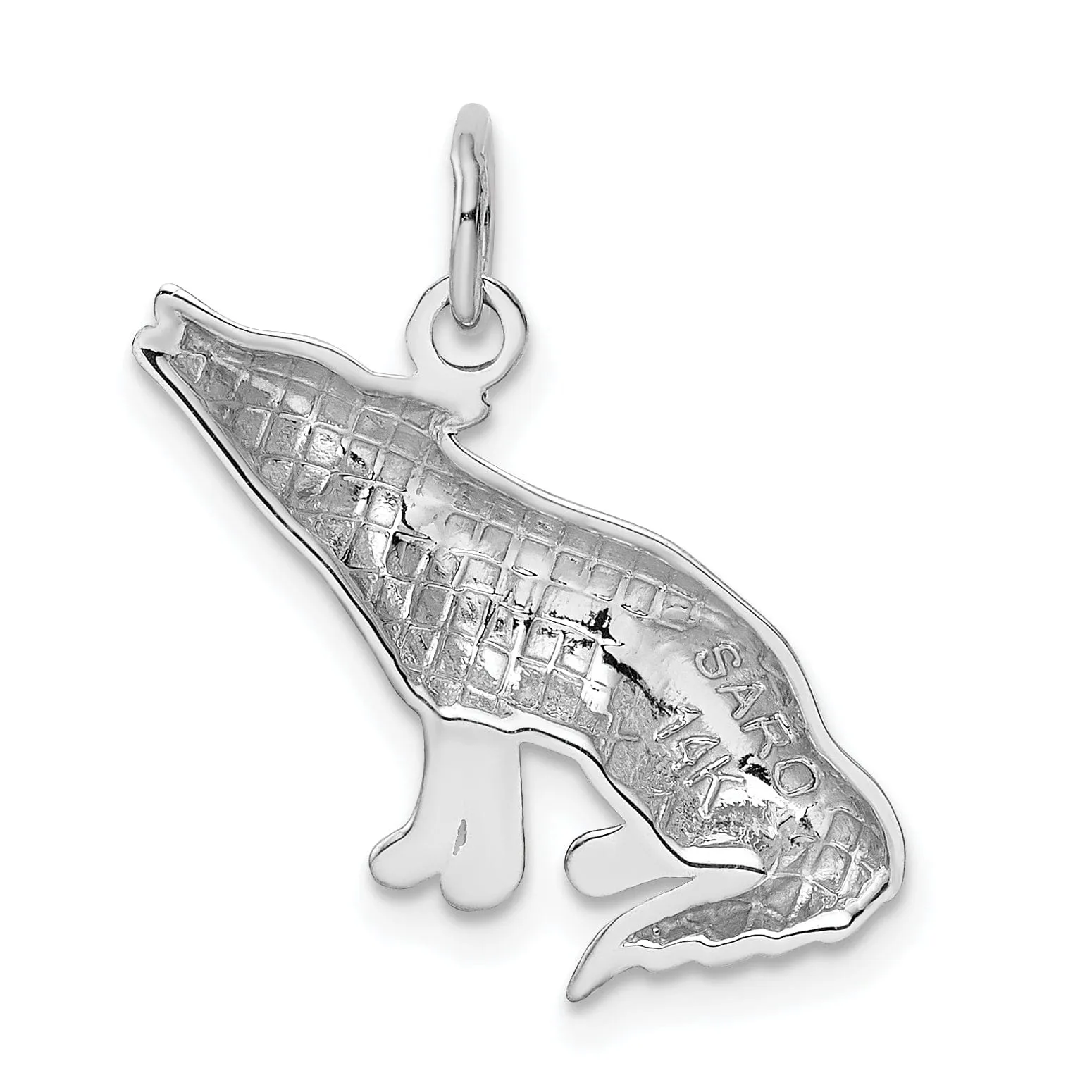 14k White Gold Polished Finish Wolf Howling Design Charm Pendant