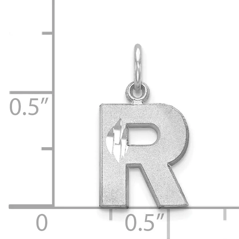 14k White Gold Satin Diamond Cut Finish Letter R Initial Pendant