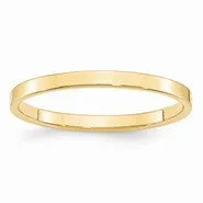 14k Yellow Gold 2mm Lightweight Flat Wedding Band Ring