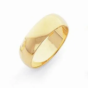 14k Yellow Gold 6mm Lightweight Half-Round Wedding Band Ring