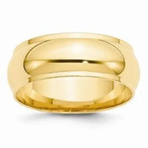 14k Yellow Gold 8mm Half Round with Edge Wedding Band Ring