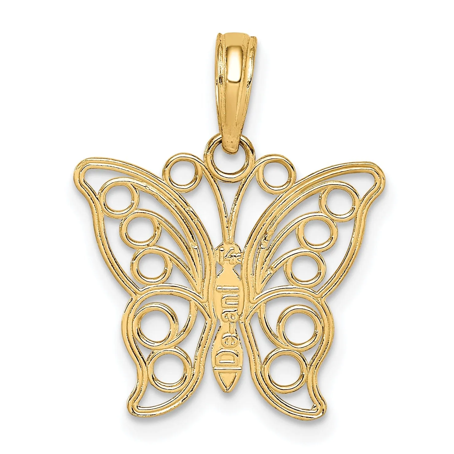 14K Yellow Gold Casted Open Back Filigree Solid Polished Finish Cut-out Butterfly Large Charm Pendant