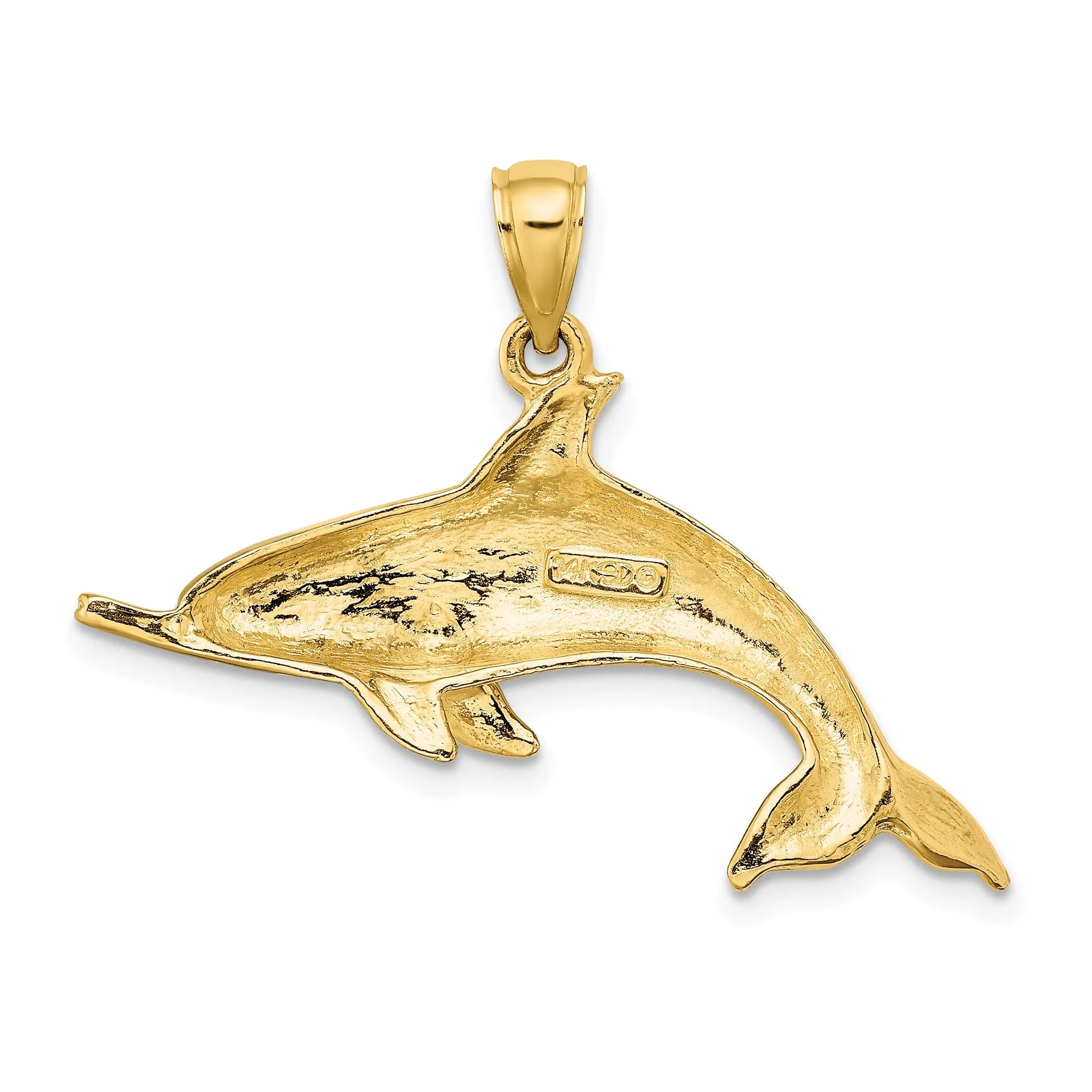 14k Yellow Gold Casted Polished Finish Solid Swimming Dolphin Charm Pendant