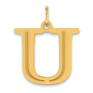 14k Yellow Gold Etched Finish Block Letter U Initial Design Pendant