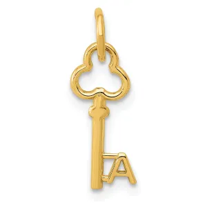 14K Yellow Gold Fancy Key Shape Design Letter A Initial Charm Pendant