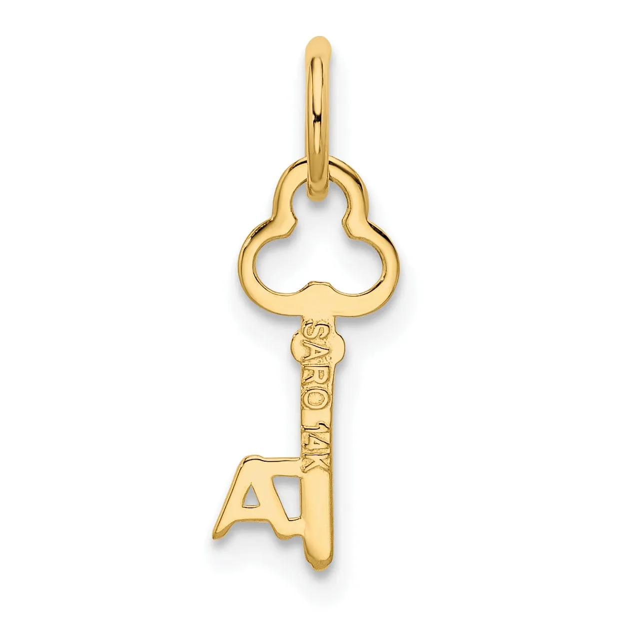 14K Yellow Gold Fancy Key Shape Design Letter A Initial Charm Pendant