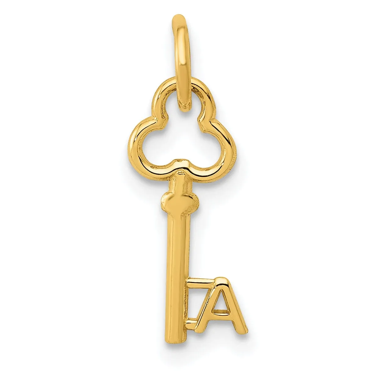 14K Yellow Gold Fancy Key Shape Design Letter A Initial Charm Pendant