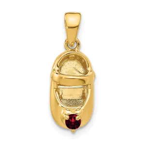 14k Yellow Gold Garnet Red 3D Baby Shoe Charm