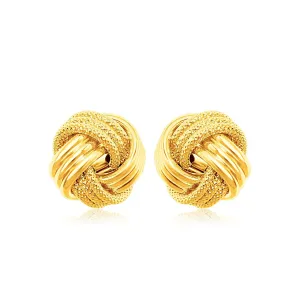 14k Yellow Gold Love Knot with Ridge Texture Earrings