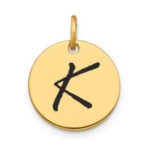 14k Yellow Gold Polished Black Epoxy Finish Letter K Initial Disk Shape Charm Pendant