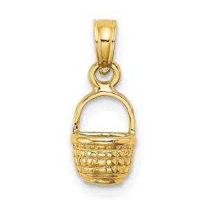 14K Yellow Gold Polished Finish 2-Dimensional Flat Back Mini Basket Charm Pendant