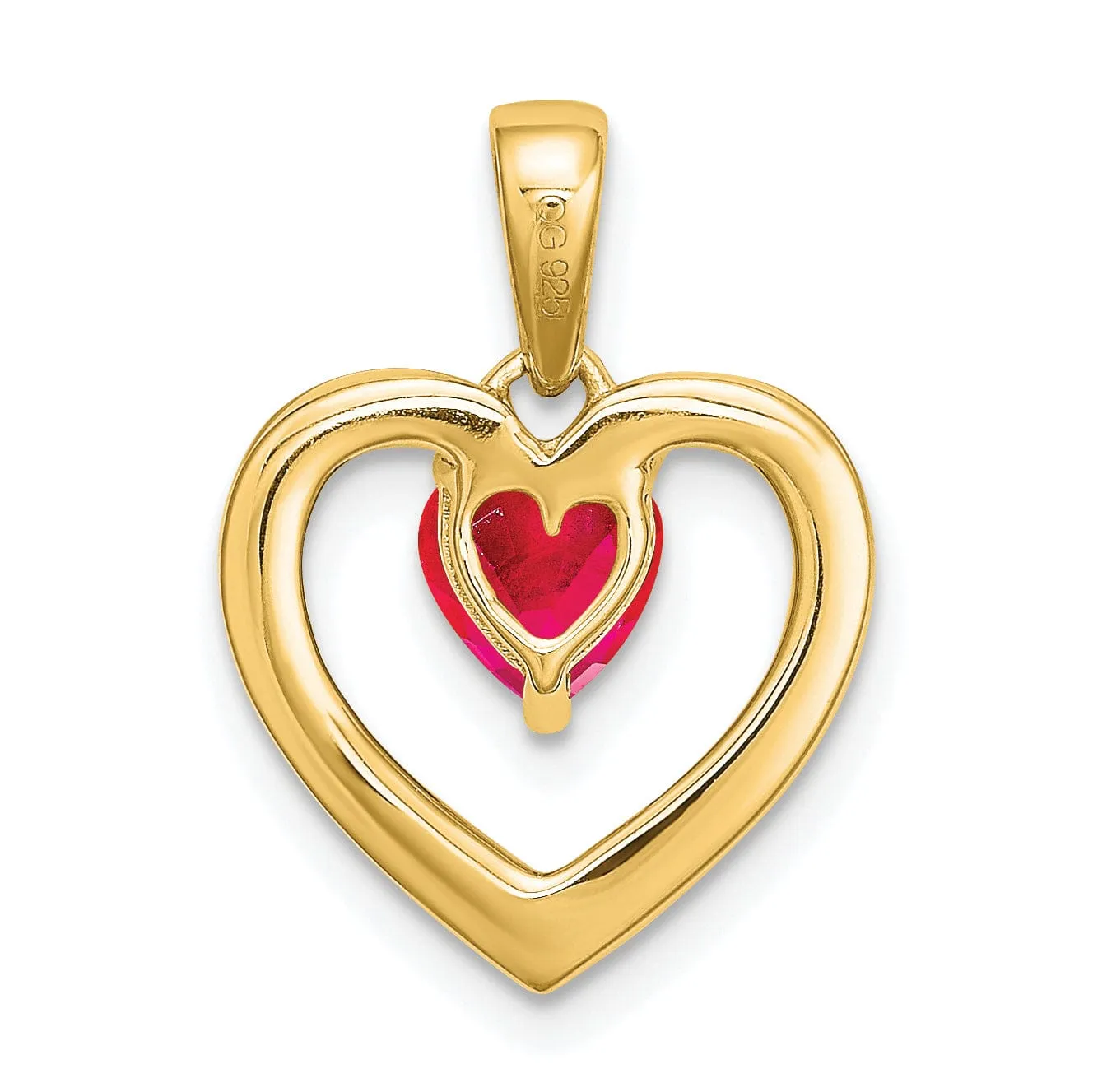 14k Yellow Gold Polished Finish Closed Back Women's 5-MM 0.5-CT Ruby Stone and 0.049-CT Diamond Heart Design Charm Pendant