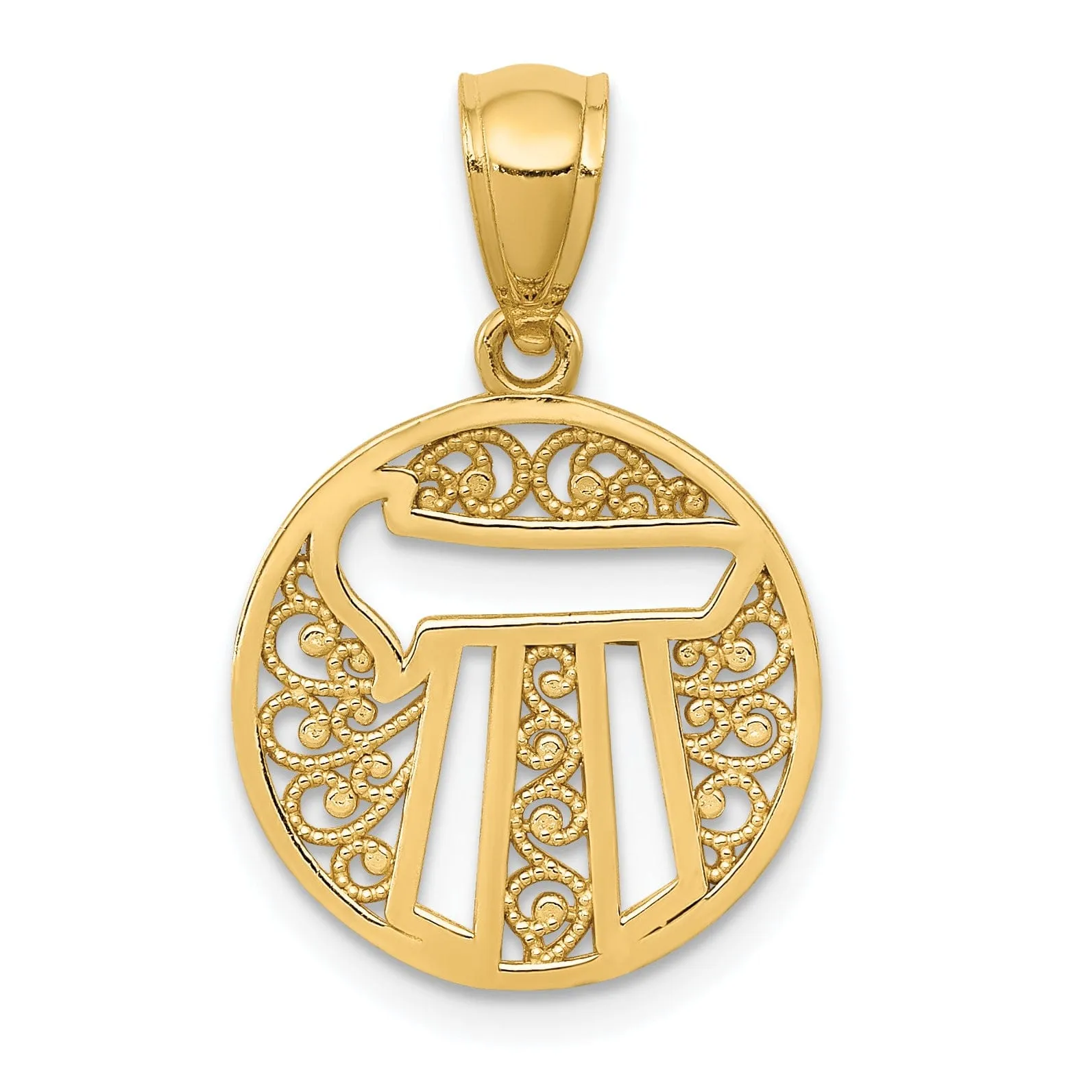 14k Yellow Gold Polished Finish Filigree Chai Circle Pendant