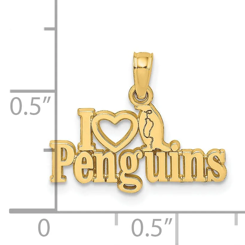 14K Yellow Gold Polished Finish I HEART PENGUINS Talking Penguin Charm Pendant