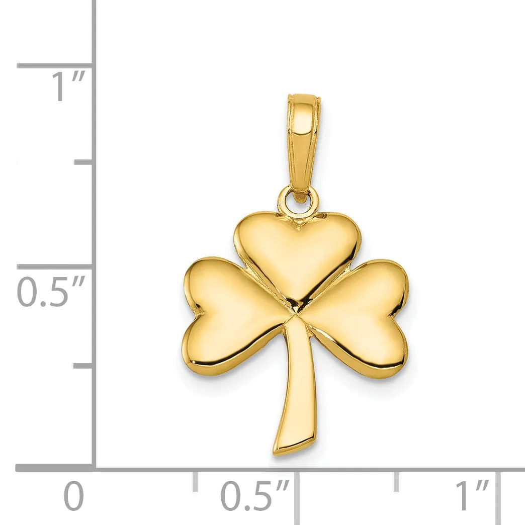 14k Yellow Gold Polished Finish Solid Shamrock Charm Pendant