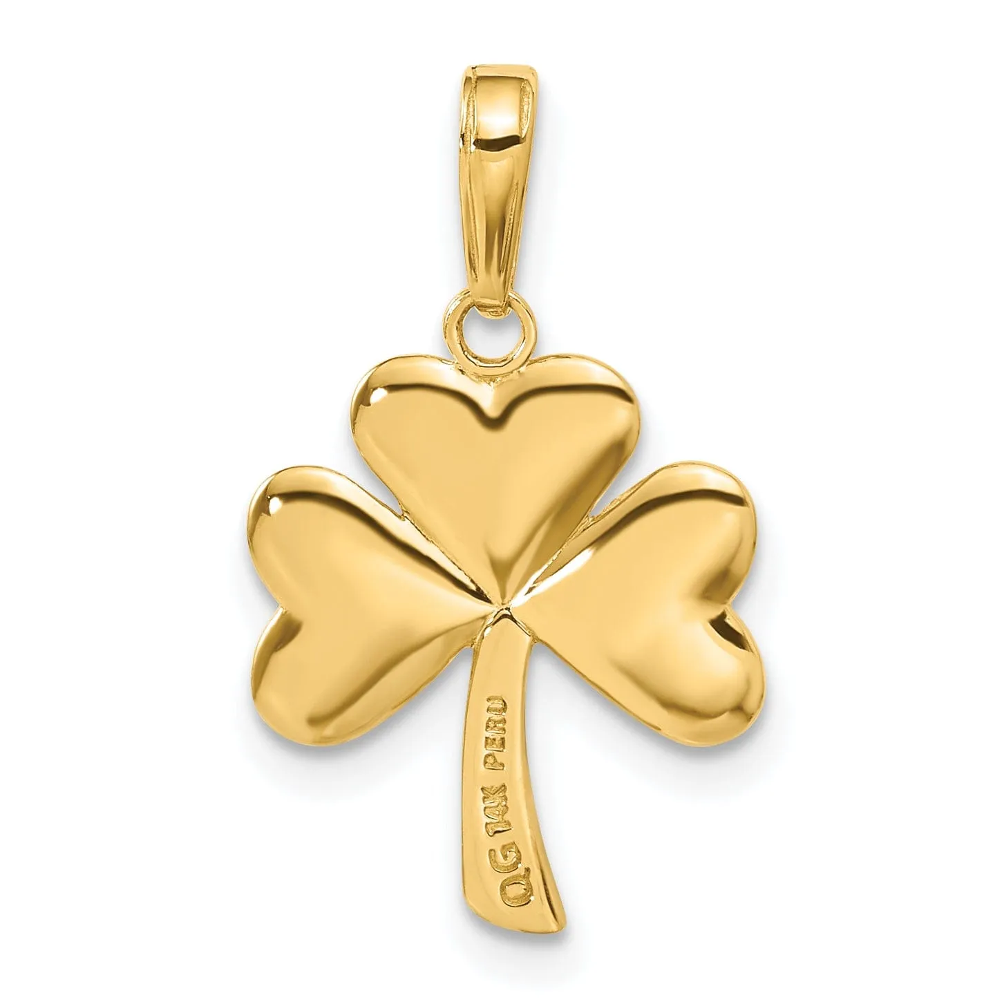 14k Yellow Gold Polished Finish Solid Shamrock Charm Pendant