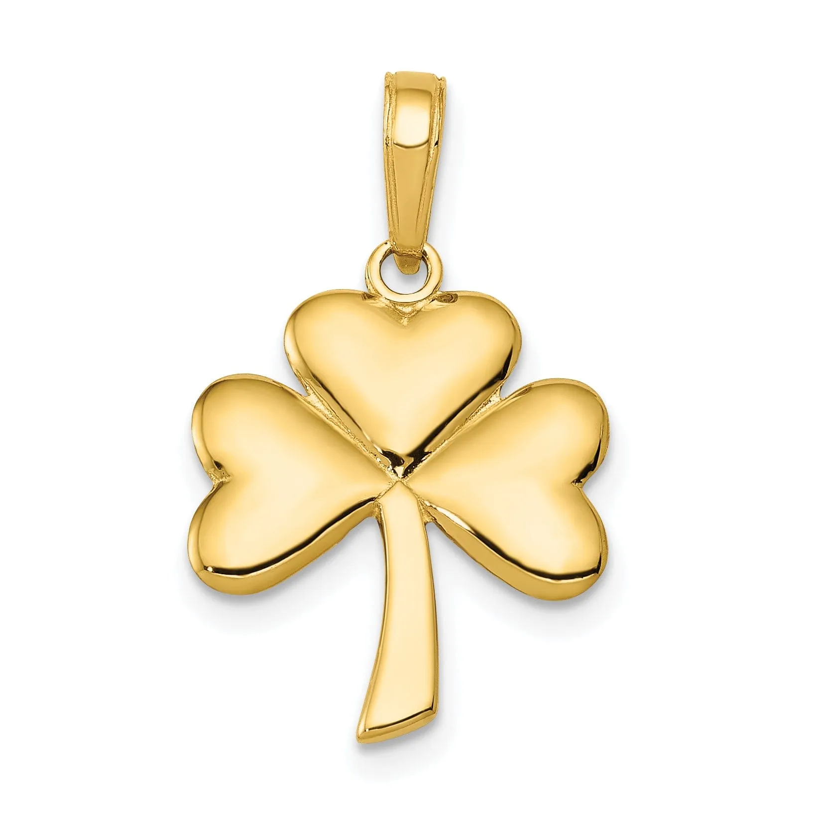 14k Yellow Gold Polished Finish Solid Shamrock Charm Pendant