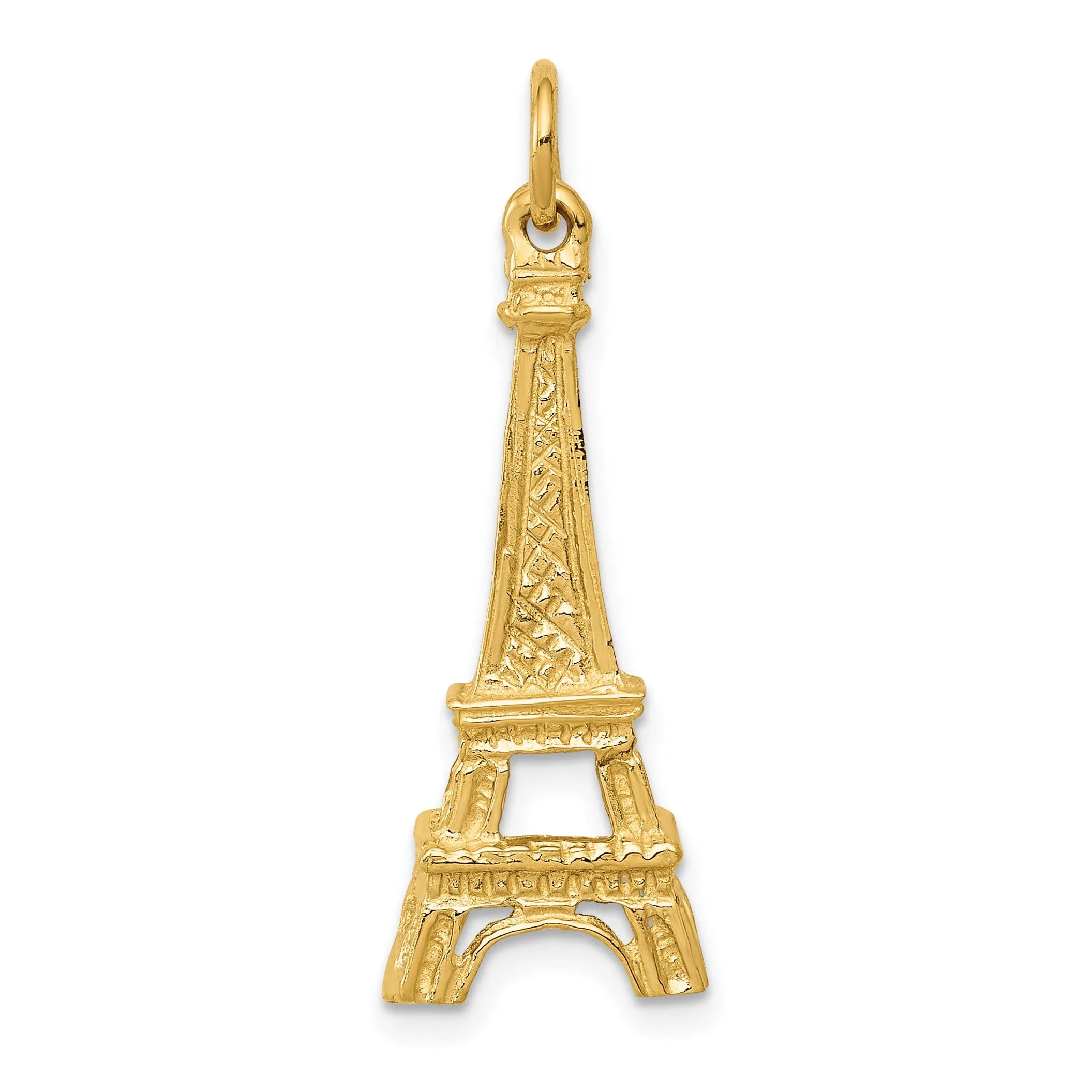 14k Yellow Gold Polished Texture Finish Eiffel Tower Charm Pendant