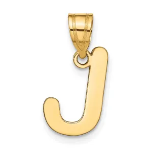 14k Yellow Gold Slanted Design Bubble Letter J Initial Pendant