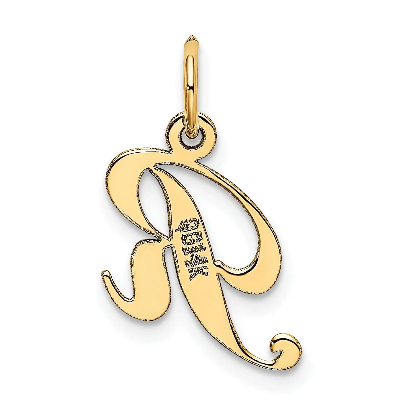 14K Yellow Gold Small Size Fancy Script Letter R Initial Pendant