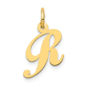 14K Yellow Gold Small Size Fancy Script Letter R Initial Pendant