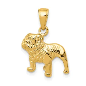 14k Yellow Gold Solid Open Back Textured Polished Finish Bull Dog Charm Pendant