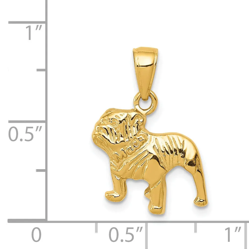 14k Yellow Gold Solid Open Back Textured Polished Finish Bull Dog Charm Pendant