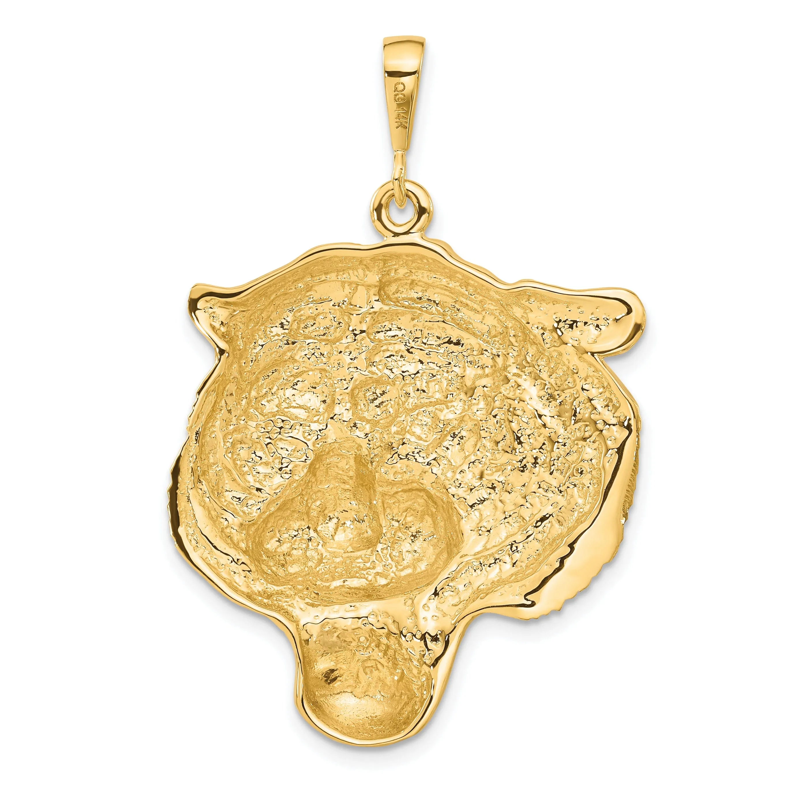 14k Yellow Gold Textured Diamond Cut Finish Tigers Head Design Charm Pendant