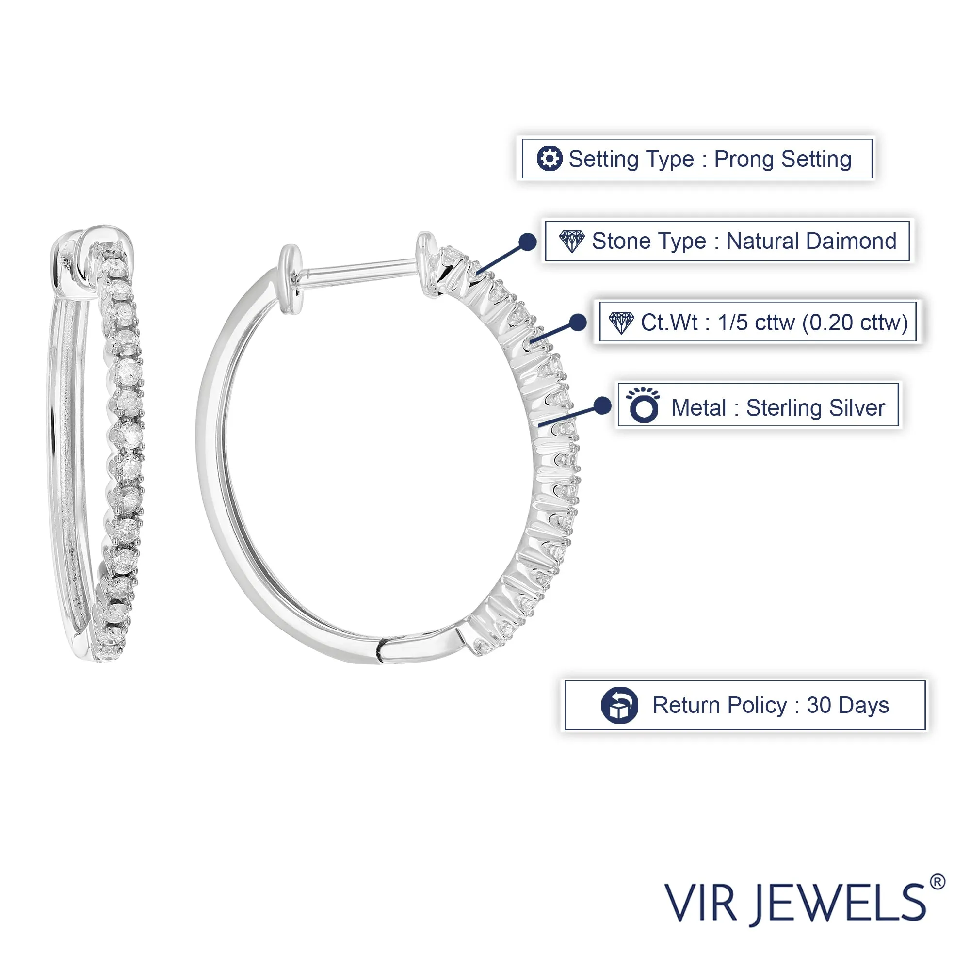 1/5 cttw Petite Diamond Hoop Earrings in Sterling Silver