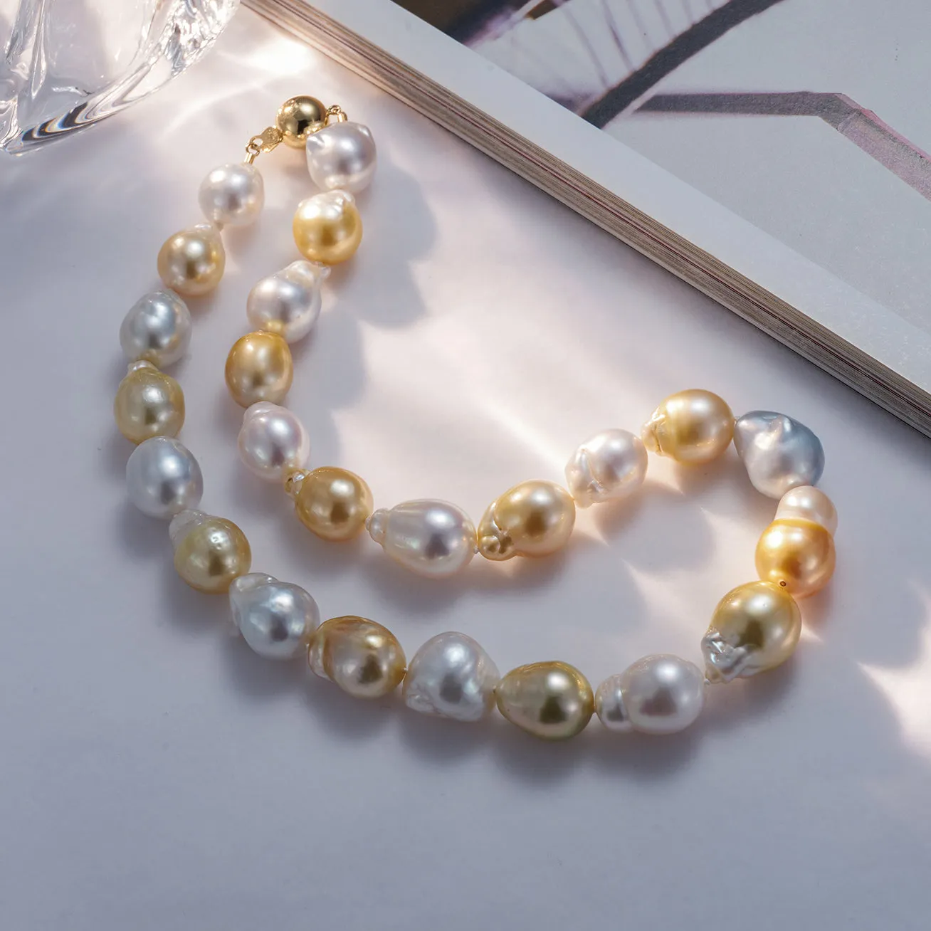 18k Gold Baroque South Sea Pearl Necklace KN00155