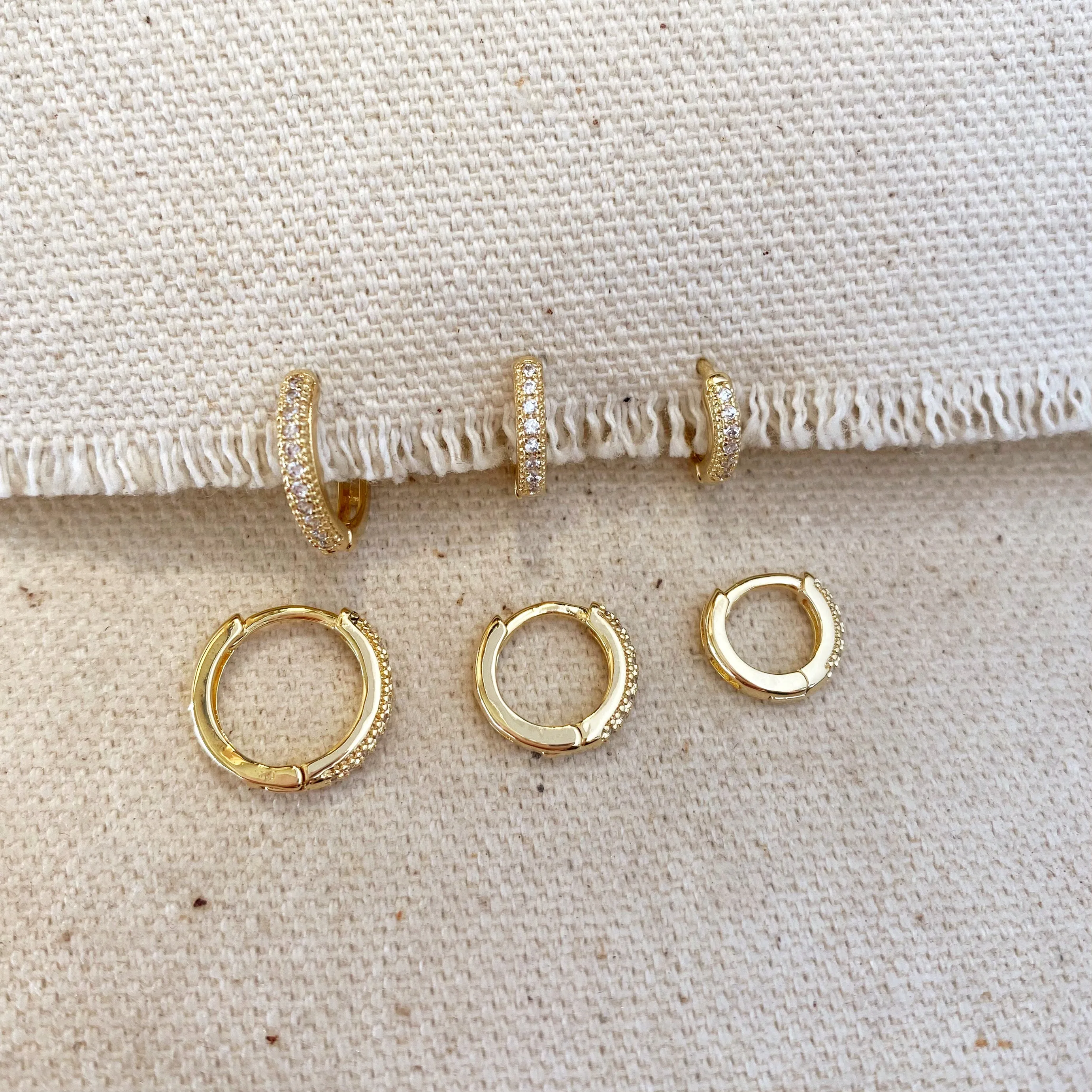 18k Gold Filled Clear CZ Hoop Trio